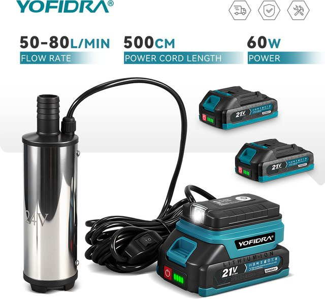 YOFIDRA Elektrische kabellose Tauchpumpe für Makita Akku in Silber, 50-80 l/min - Bild 1