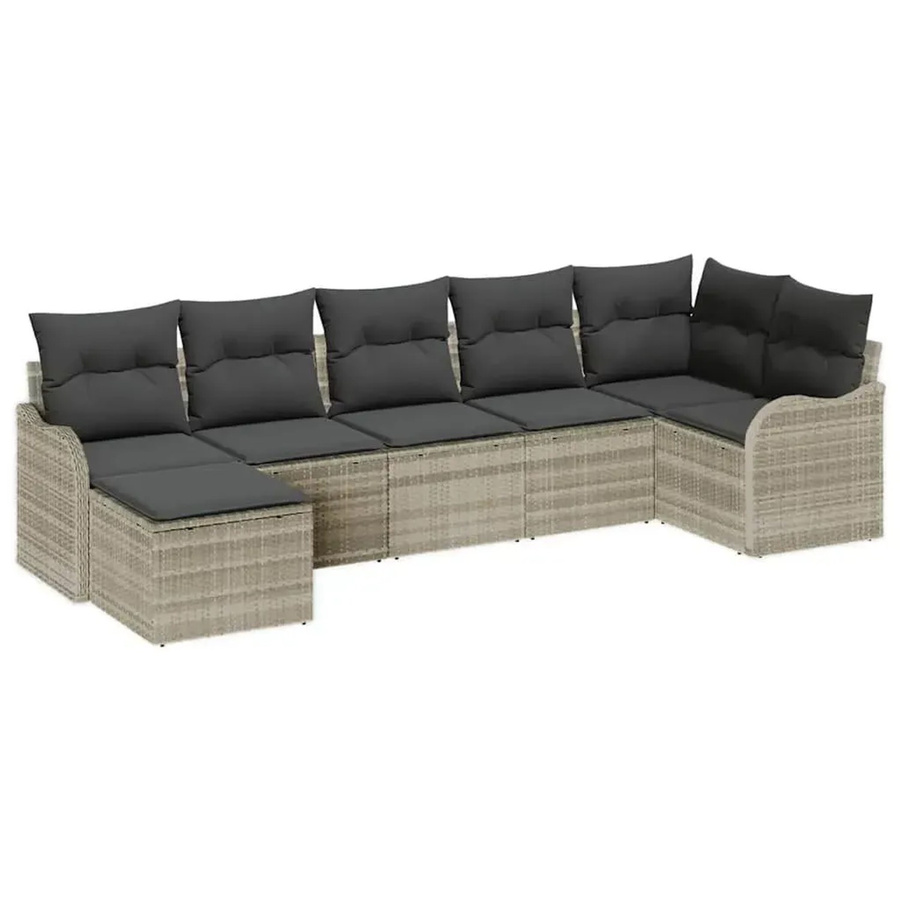 vidaXL Garten-Sofa-Set aus Polyrattan in Hellgrau, 7-teiliges L-Shape Lounge-Set mit Polsterkissen für Garten, Balkon und Terrasse - Bild 2