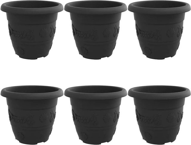 6er Set runde Blumentöpfe von vidaXL in Schwarz aus Kunststoff für Garten und Balkon - Bild 1