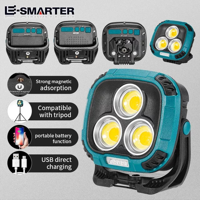ESMARTER COB Multifunktions-Scheinwerfer, wiederaufladbare LED-Arbeitslampe in Schwarz für Notfall und Arbeit - Bild 1