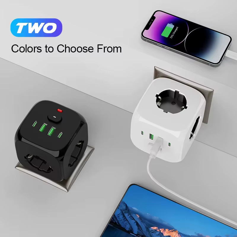 Szaoju 7-in-1 EU-Steckdosenadapter in Weiß mit 3 AC-Steckdosen, 2 USB-Anschlüssen und 2 USB-C-Anschlüssen inklusive Ein/Aus-Schalter - Bild 4