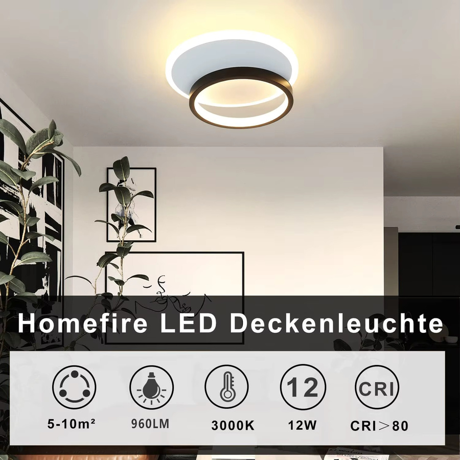 Nettlife LED-Deckenlampe in Schwarz, Modernes Design, Rund, Warmweiß 3000 K, Durchmesser: 24,5 cm - Bild 4