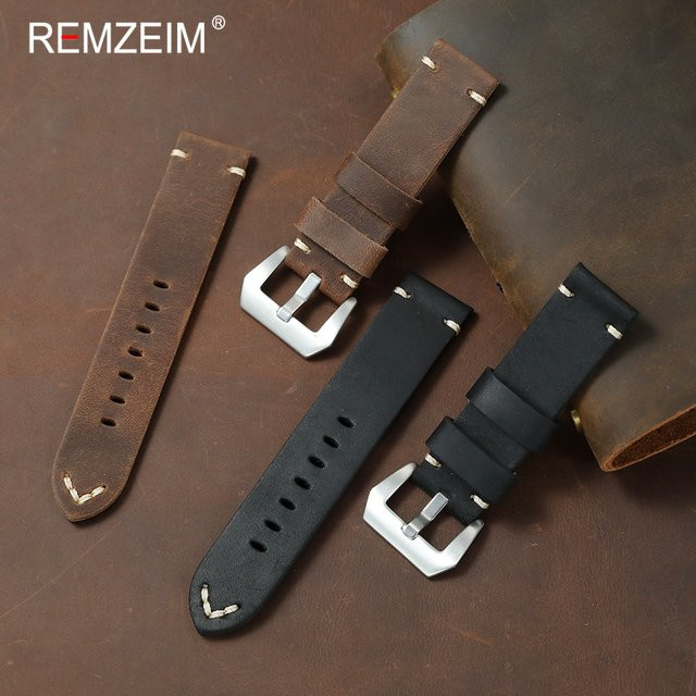 REMZEIM Uhrenarmband Leder, Schwarz, Herren - Bild 1