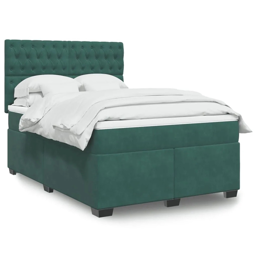 vidaXL Boxspringbett mit Matratze Dunkelgrün aus Samt mit USB-Anschluss und Unterbettbeleuchtung B/T/H: 140 x 200 x 150,5 cm - Bild 2