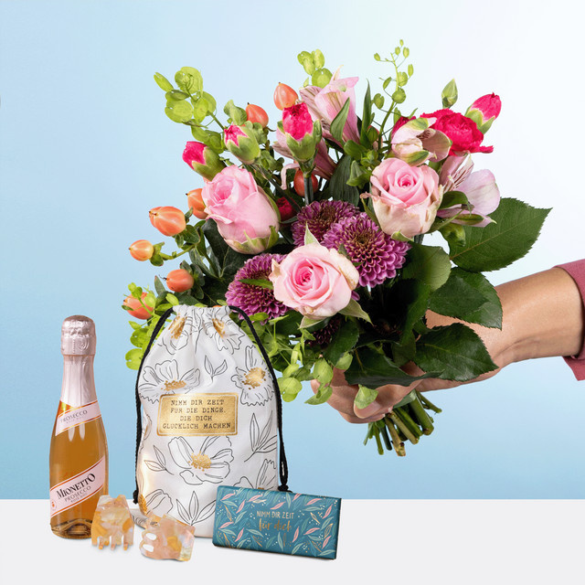 BLUME2000 Glücksbote mit Geschenkset Selflove Bouquet Mixed Roses pink red lightpink multicolour - Bild 1