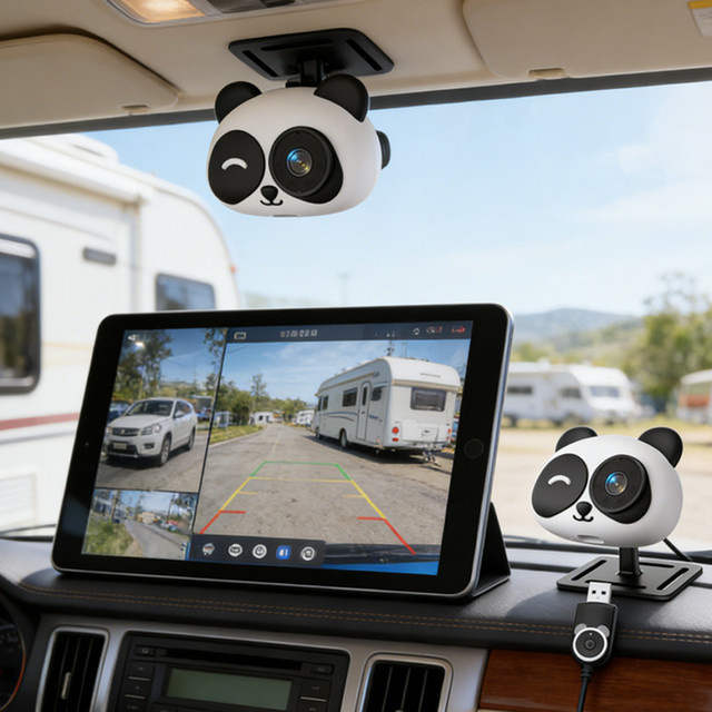 Cabin Care Kabelloser CarPlay-Adapter mit 1080P HD Baby-Autokamera, 150 Grad Weitwinkel und Nachtsicht-Rückfahrmonitor mit geteilter Bildschirmfunktion in Weiß - Bild 1