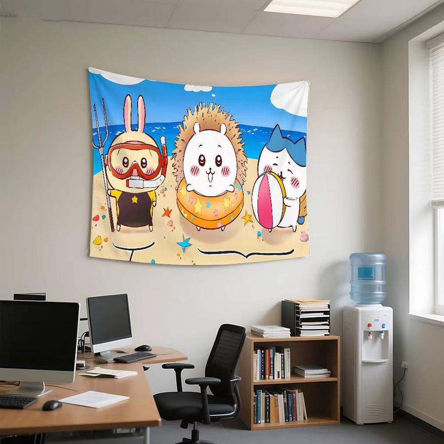 Kawaii C-Chiikawa Wandteppich mit Tiermotiv in Mehrfarbig, rechteckiger Textil-Wandbehang - Bild 2