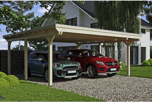 Skan Holz Carport Emsland aus Fichte Leimholz in Beige mit flacher Dachform B/T: 613 x 604 cm und einer Firsthöhe von 248 cm - Bild 3