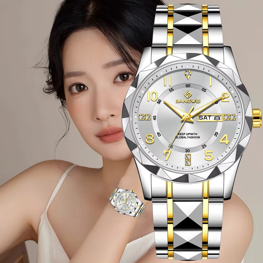 BANGWEI Armbanduhr Chronograph, Quarz, Edelstahl, Bicolor, Damen - Bild 6