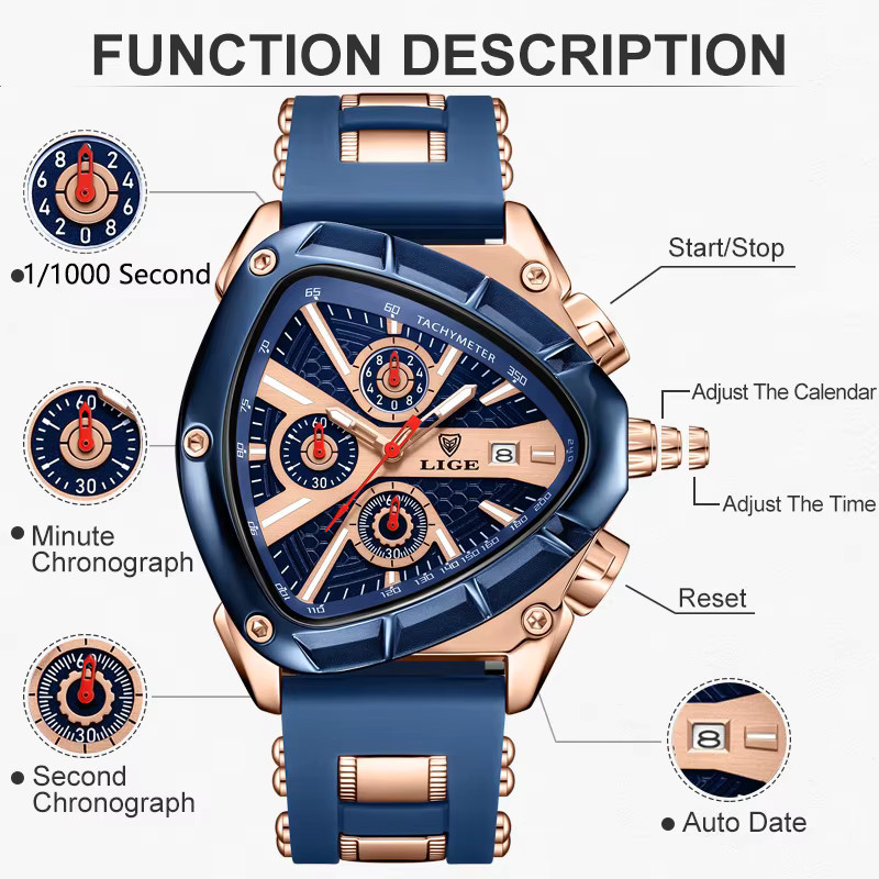 LIGE Armbanduhr Quarz, Kautschukband, Blau, Herren - Bild 4