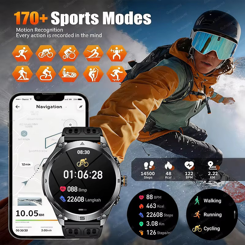 KENPANG Smartwatch, GPS, 1,75", Edelstahl, Schwarz, Herren - Bild 4