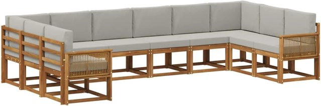 vidaXL Outdoor-Sofagarnitur L-Form aus Akazienholz in Natur und Hellgrau mit 22 Kissen und Armlehnen - Bild 1