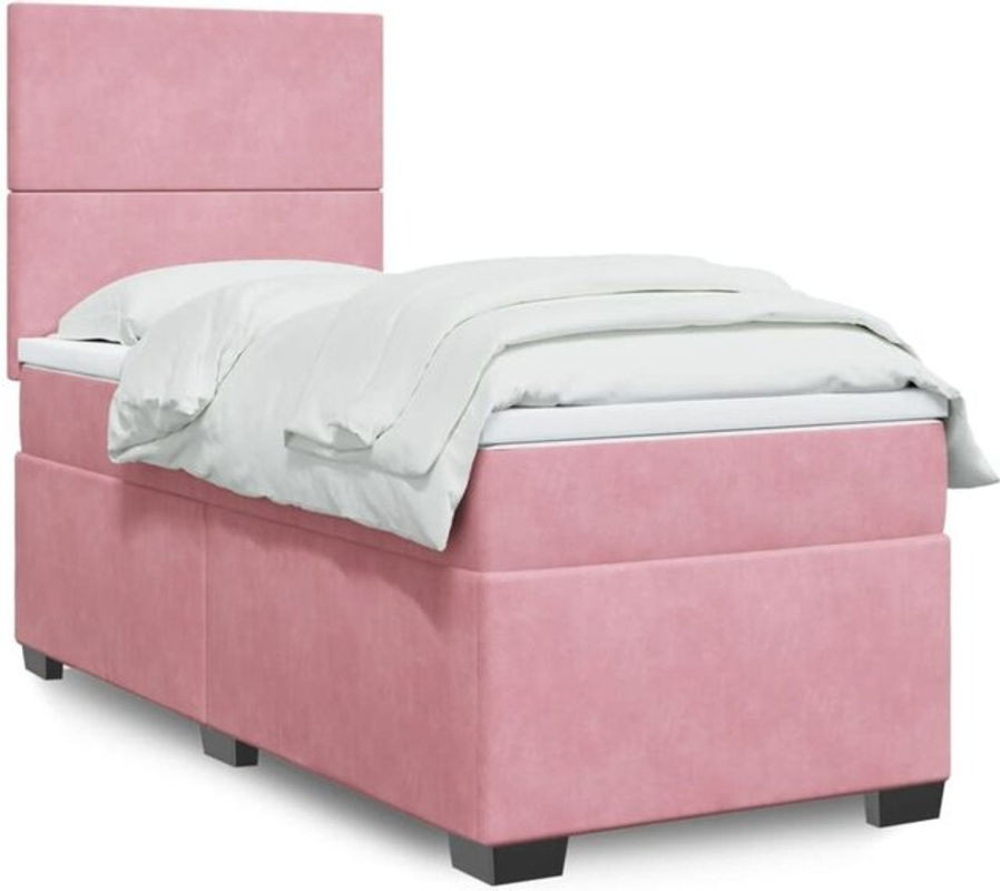 Vidaxl Boxspringbett mit Matratze in Rosa und Weiß aus Samt, B/T/H: 90 x 190 x 140,5 cm - Bild 1
