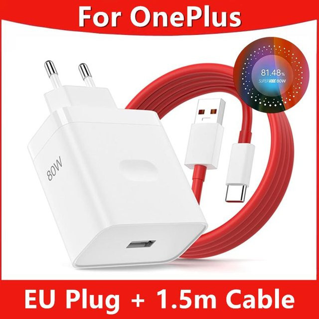 OnePlus 80W USB-C Schnellladegerät mit 1,5m Typ C Kabel für OnePlus 9 10 11 12 13 Nord CE 2 3 Lite und Realme GT NEO 2 3 EU-Stecker - Bild 1