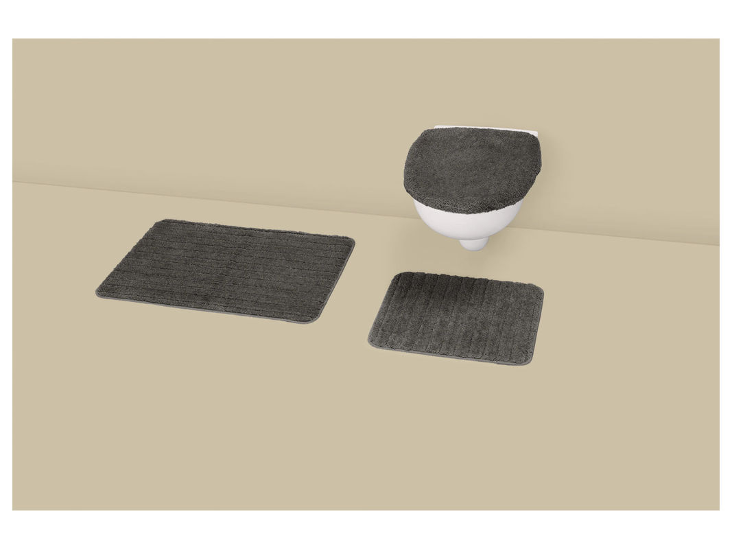 LIVARNO Badezimmergarnitur Kurzflor in Grau mit Badmatte, WC-Vorleger und WC-Deckel-Bezug, rutschfest und unterbodenheizungstauglich - Bild 2