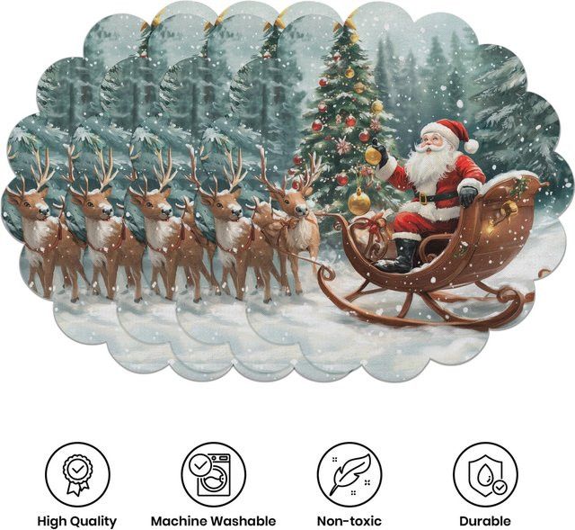 VIKAMA 4-teiliges Weihnachtsmann-Schlitten-Tischset mit Rentier-Schneeszene und Weihnachtsbaum zur Tischdekoration - Bild 1