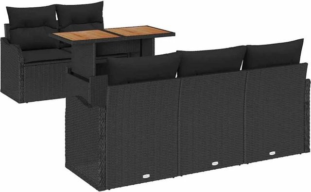 vidaXL Gartensofa-Set aus Poly-Rattan in Schwarz mit 6 Kissen und Gartentisch - Bild 1