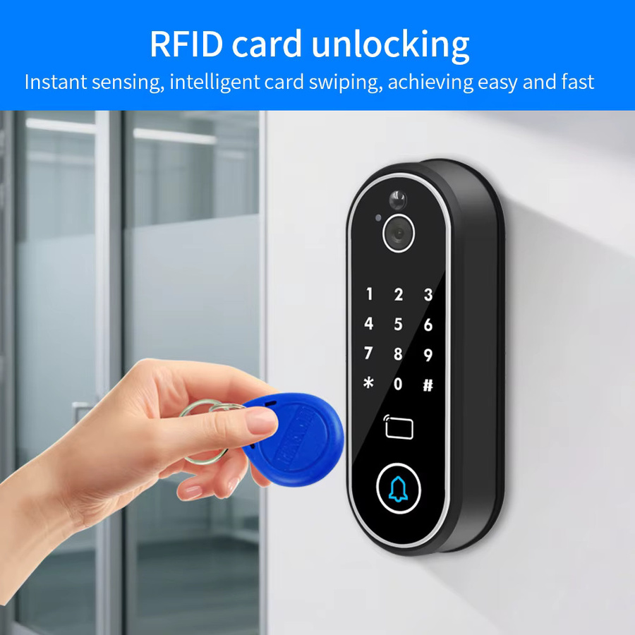 LUCKING DOOR Video-Türklingel in Schwarz mit Kamera, Gegensprechanlage, elektronischem Schlossöffner und RFID-Tastatur, Tuya App-kompatibel - Bild 4