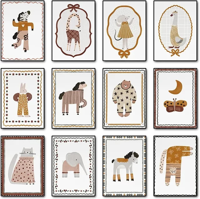 MINISO Boho Wandkunst Leinwanddruck mit niedlichen Tieren für das Kinderzimmer, Mehrfarbig - Bild 1