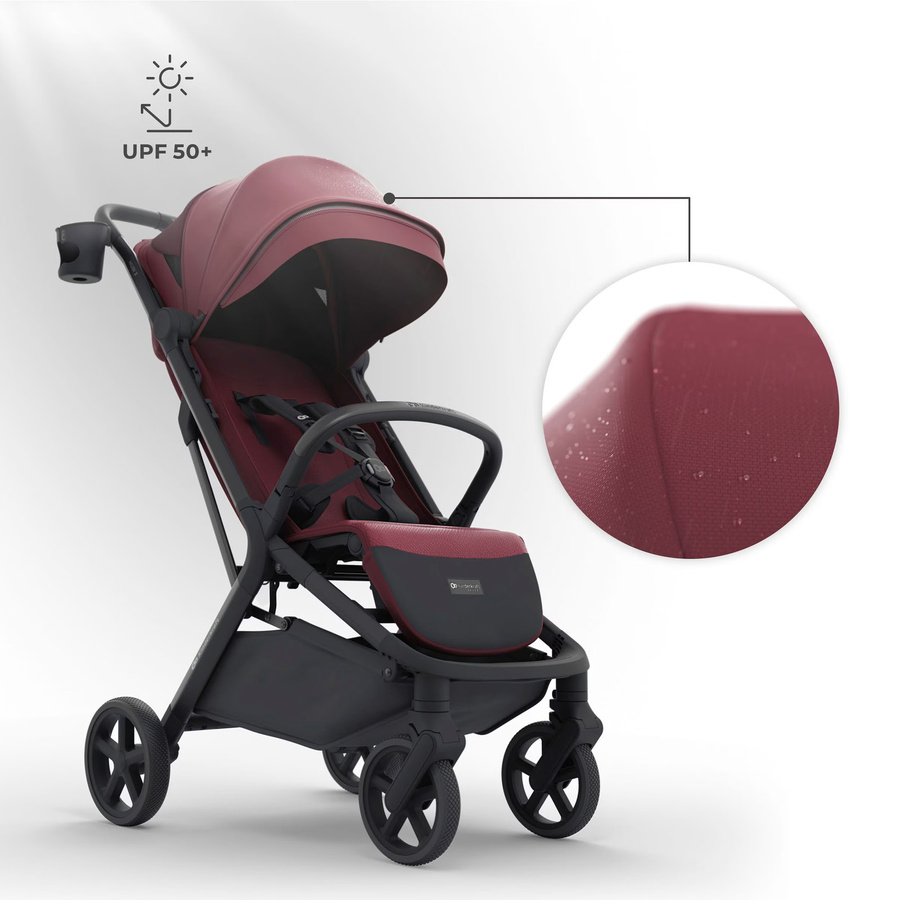 Kinderkraft Buggy NUBI 3 in Dunkelrot mit schwenkbaren Rädern und Getränkehalter, faltbar - Bild 3