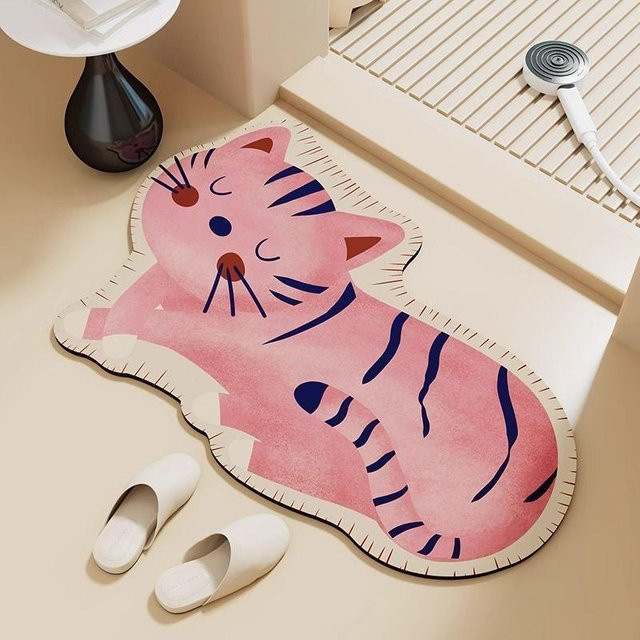 Saugfähige Badezimmer Bodenmatte aus Kieselgur mit Tiermotiv in Pink, schnelltrocknend und schmutzabweisend, B/B: 40 x 60 cm - Bild 1