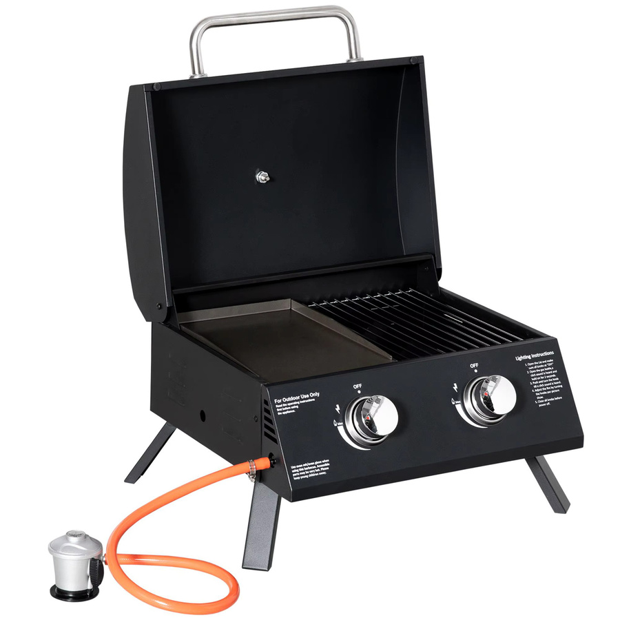 Faltbarer Gasgrill mit 2 Brennern und Thermometer aus Kohlenstoffstahl in Schwarz, B/T/H: 55 x 46,5 x 41 cm - Bild 2