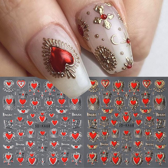 Full Beauty Nail Art Aufkleber, 3D Herz Sonne Stern, Gold Silber, Metallic - Bild 1