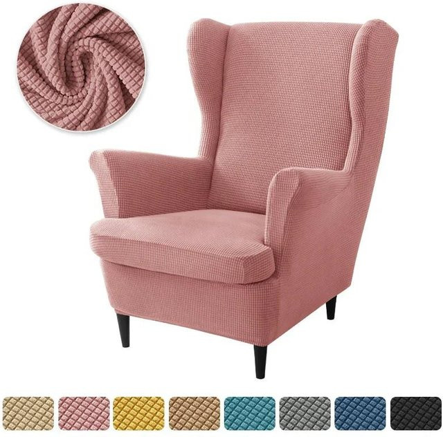 Rutschfester Polarfleece Ohrensesselbezug mit Sitzkissenbezug in Pink von Household supplies MH - Bild 1