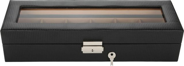 CosyHome Uhrenhalter Aufbewahrungsbox, 6 Fächer, Kohlefaser, PU Leder, gray - Bild 1