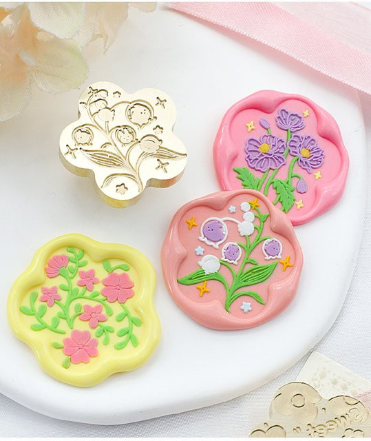 QUOOOP Wachssiegelstempel Blumenmotiv aus Metall und Holz für Karten, Umschläge und Scrapbooking, Mehrfarbig - Bild 1