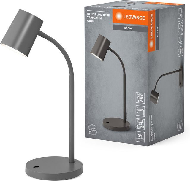 LEDVANCE Office Line Schreibtischleuchte aus Kunststoff in Grau mit verstellbarem Flexarm und GU10 Leuchtmittel für Home Office und Innenräume - Bild 1