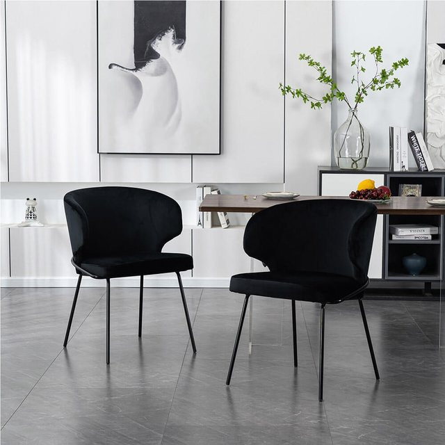 HOME DELUXE Esszimmerstuhl AMARA 2er Set aus Samt in Schwarz mit Metallgestell - Bild 1