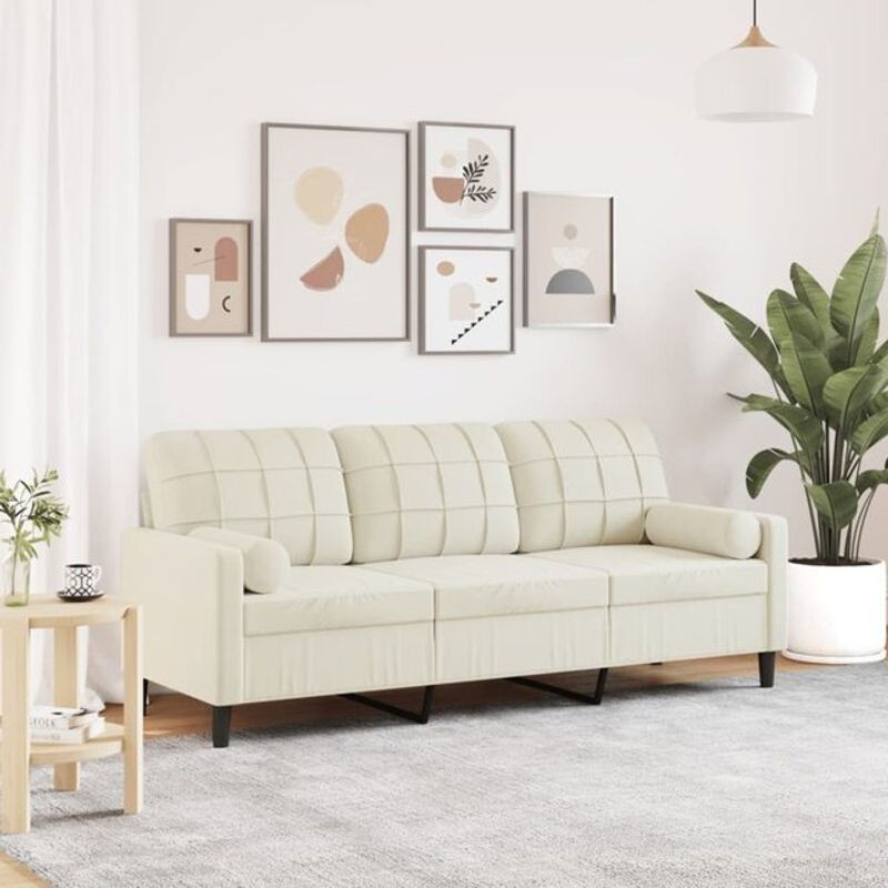 Vidaxl 3-Sitzer-Sofa aus Samt in Beige mit Zierkissen und modernem Design - Bild 1