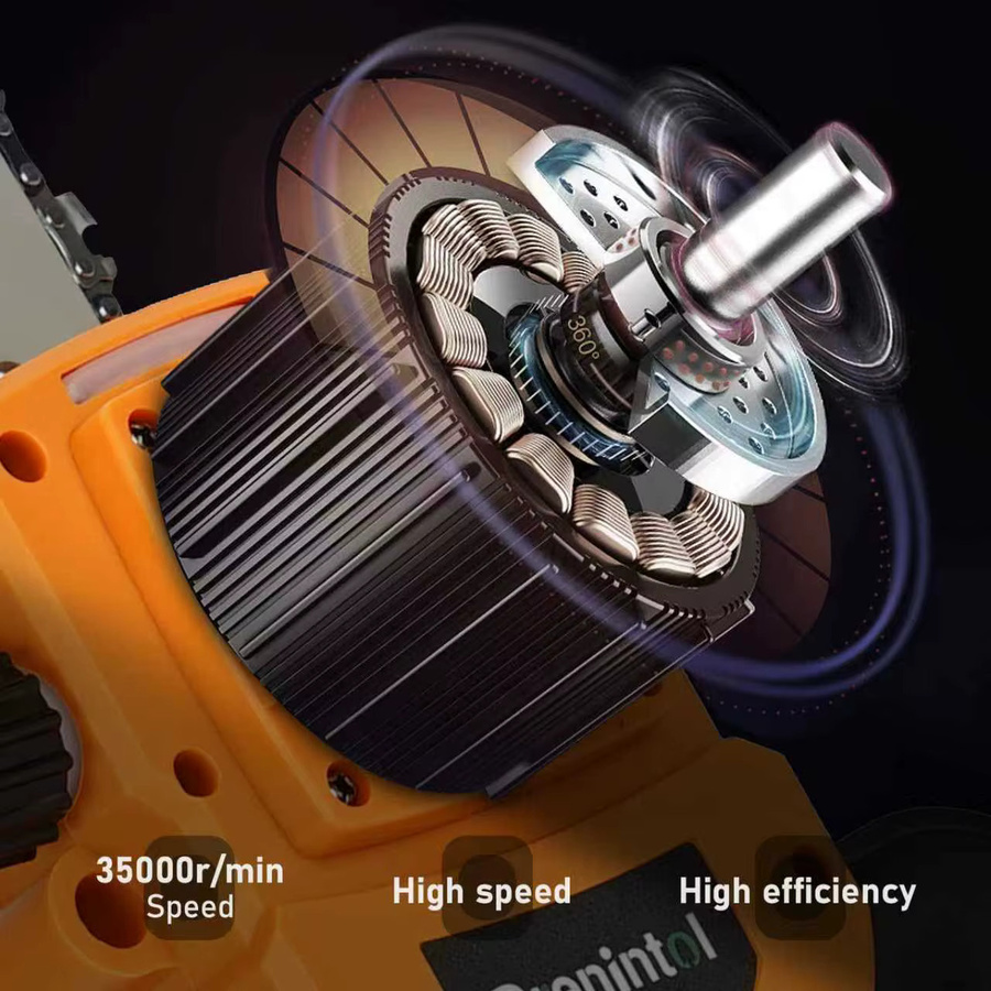 Grenintol Akku-Kettensäge 6 Zoll mit 6000mAh Akku und automatischem Öler in Orange für Baumschnitt und Gartenarbeit - Bild 4