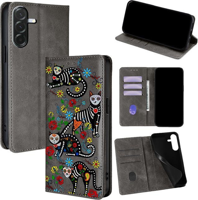 Magnetische Leder-Klapphülle mit Tiermuster für Samsung Galaxy S25 Ultra S25 FE S24 S23 S22 Plus A56 A36 A26 A17 A07 in Blau - Bild 1