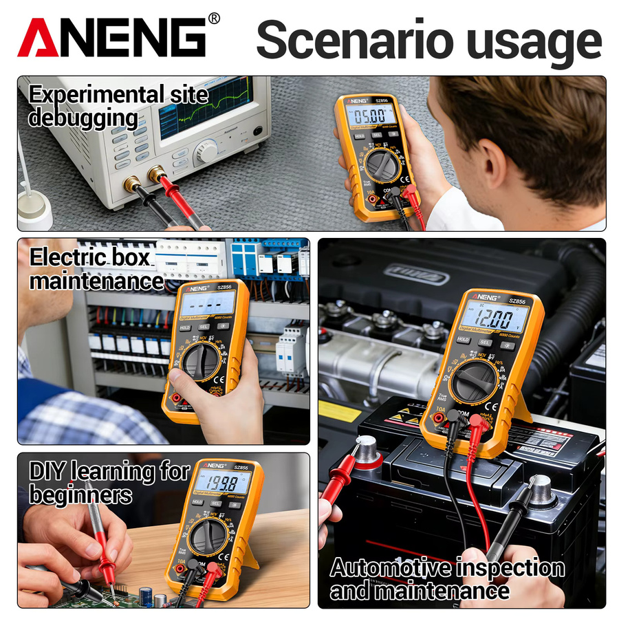 ANENG SZ856 Digitales Multimeter mit 6000 Anzeigen in Gelb für AC/DC Spannung, Strom, Widerstand, Kapazität, Frequenz, Temperatur und NCV Durchgangsprüfung mit Summer - Bild 4