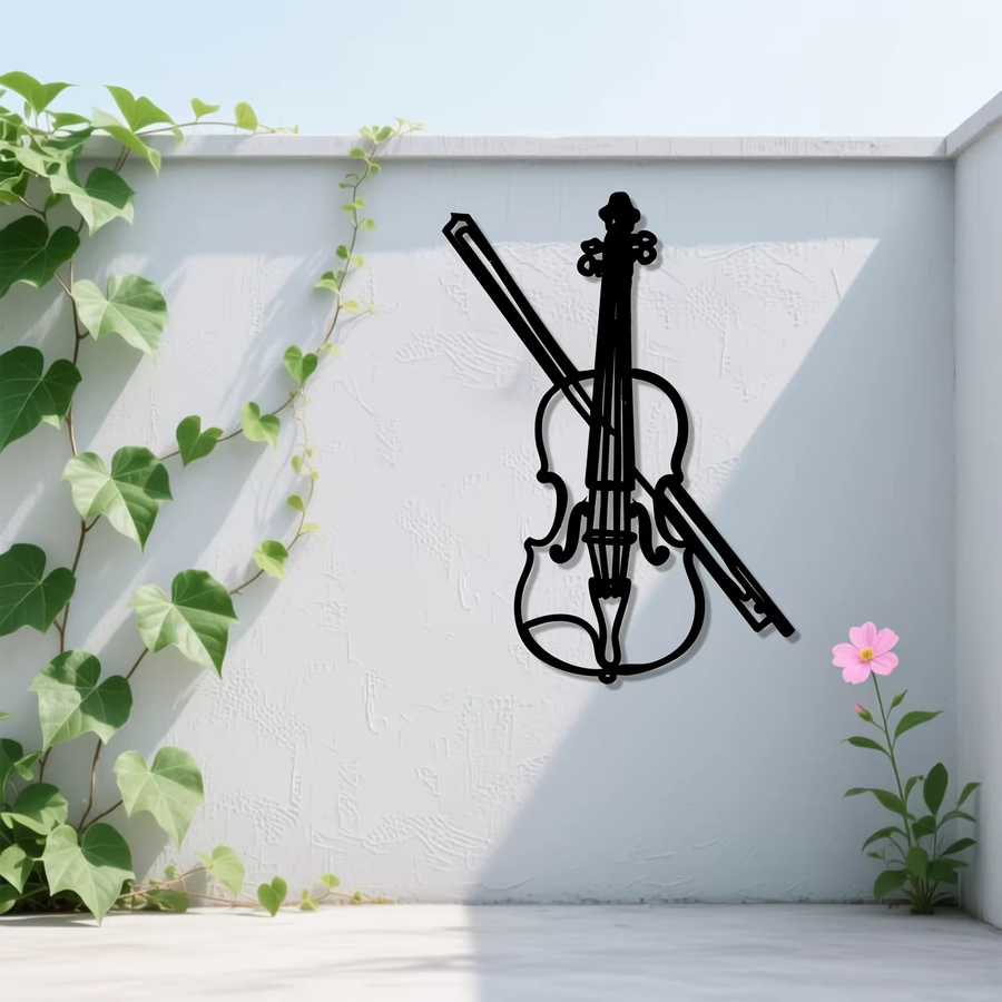 CIFBUY Wandkunst-Skulptur Violine aus Eisen in Schwarz, wetterbeständige Musik-Wanddekoration für Garten und Wohnzimmer - Bild 3