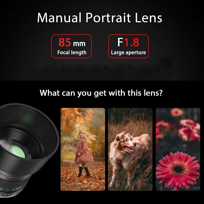 Lightdow 85 mm F1,8 Porträtobjektiv mit manuellem Fokus für Canon RF Vollformat-Spiegellose Kameras, Schwarz - Bild 4