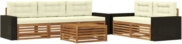 vidaXL Outdoor-Sofagarnitur aus Akazienholz mit 6 Teilen in Beige und Natur inklusive Tisch und Polsterkissen - Bild 1