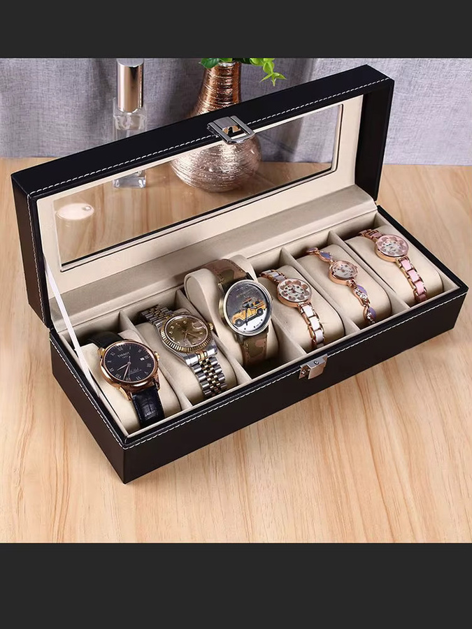 DOKW Uhrenbox, PU-Leder, Beige, 2 Fächer, Unisex - Bild 3
