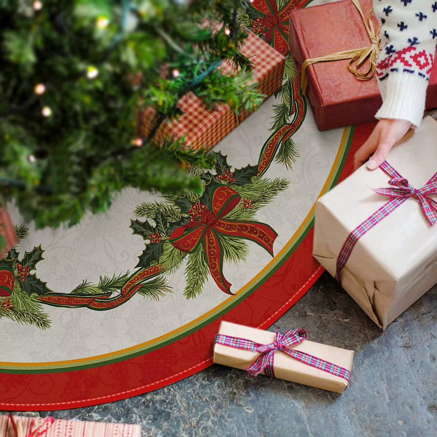 VIKAMA Weihnachtsbaumrock mit Stechpalmenblatt und Schleifendekoration in Multicolour - Bild 3