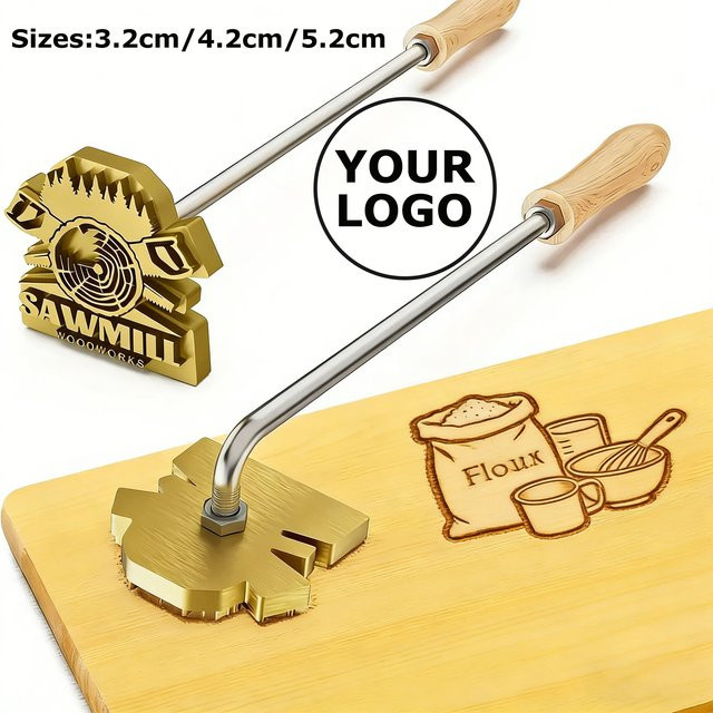 Individuelles Messing-Brandeisen mit Logo für Leder und Holz, maßgefertigter Heizstempel in Gold für DIY-Projekte - Bild 1