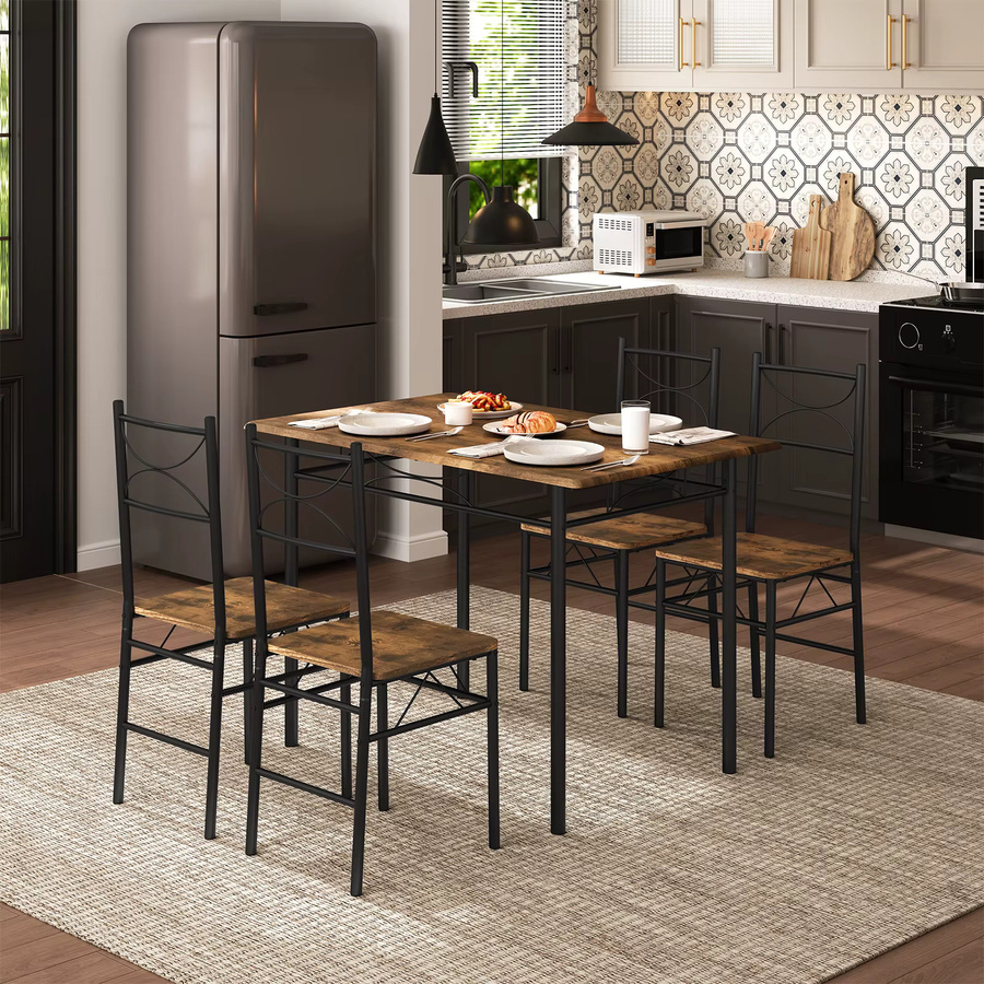 WOLTU Esszimmer-Set mit Esstisch und 4 Stühlen im Industrial-Design, rechteckiger Küchentisch aus Holz und Metall, Farben: Weiß und Braun - Bild 2