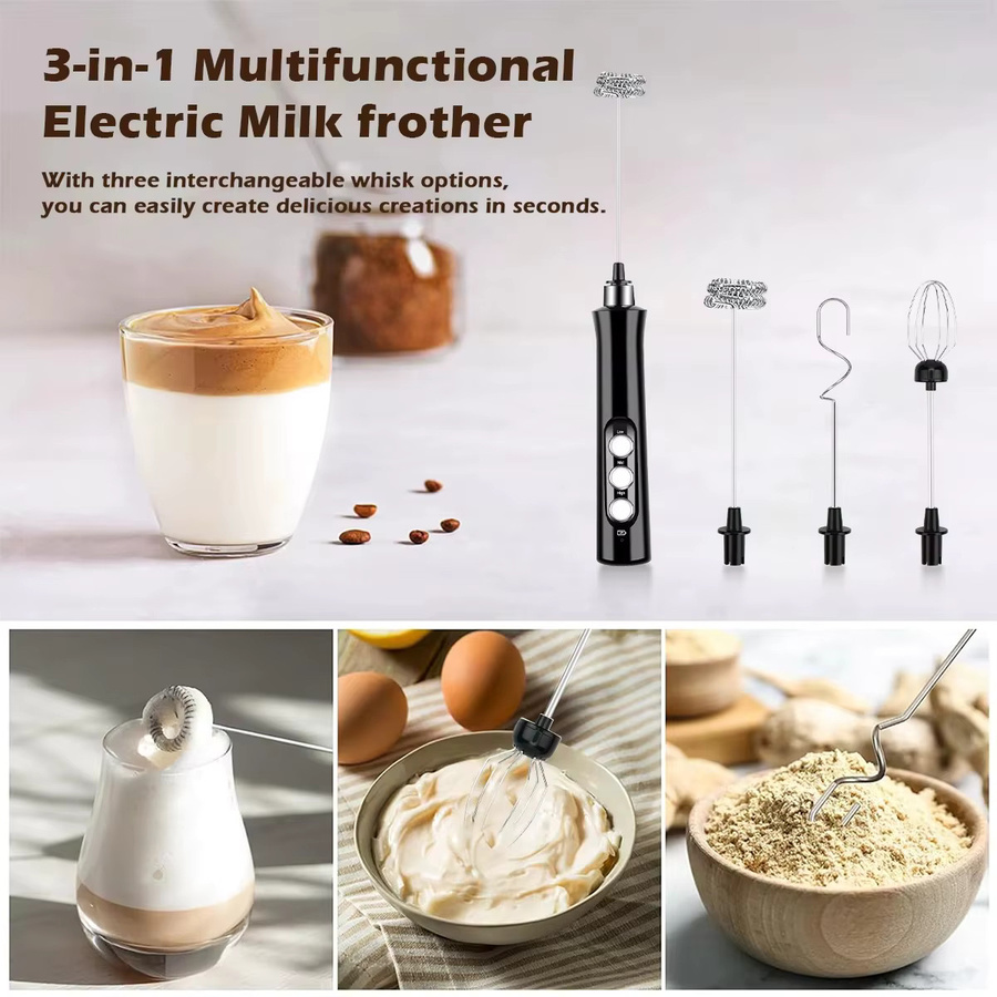 OFENGIQ Kabelloser elektrischer Milchaufschäumer in Schwarz mit 3 Geschwindigkeiten und USB-Aufladung für Latte, Cappuccino und heiße Schokolade - Bild 2