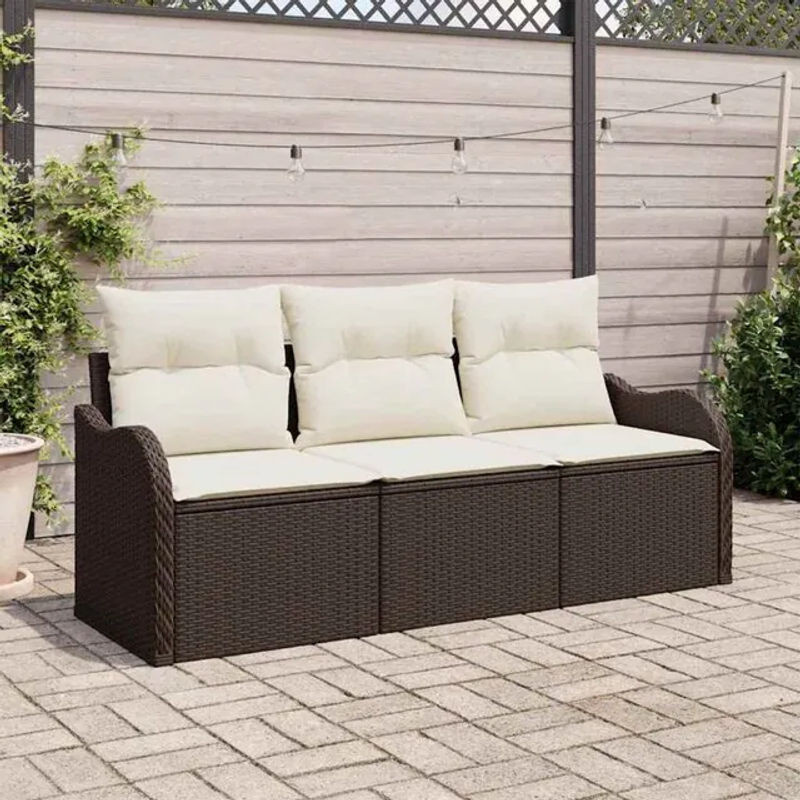 Vidaxl Garten-Sofa-Set aus Poly-Rattan mit Kissen und Stauraum in Braun und Beige, 3-teilig - Bild 1