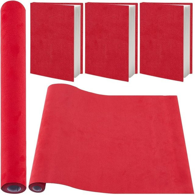 Rote Buchtuch-Buchhülle aus Kunst-Wildleder mit Papierrückseite für Notizbücher und Scrapbooking, Breite: 131,8 cm, Höhe: 30 cm - Bild 1