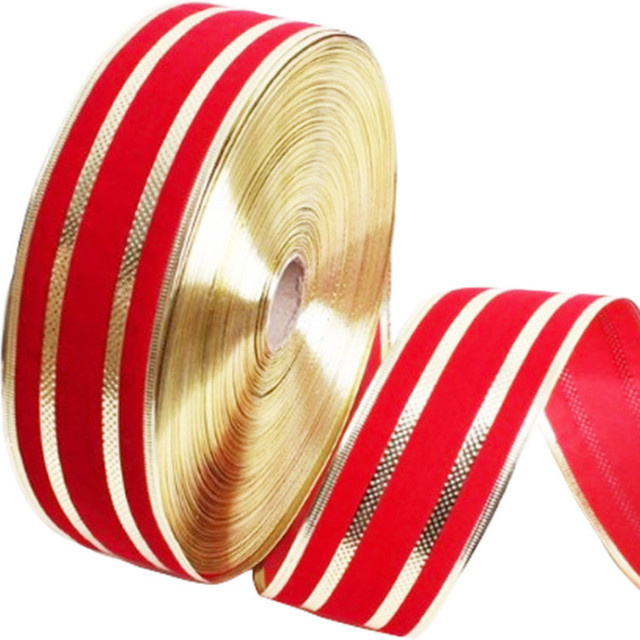RIBBON HOUSE Dekorationsband Rotgold gestreift für Weihnachtsdekoration und DIY-Geschenkverpackungen, Breite: 6,5 cm, Länge: 2 m - Bild 1