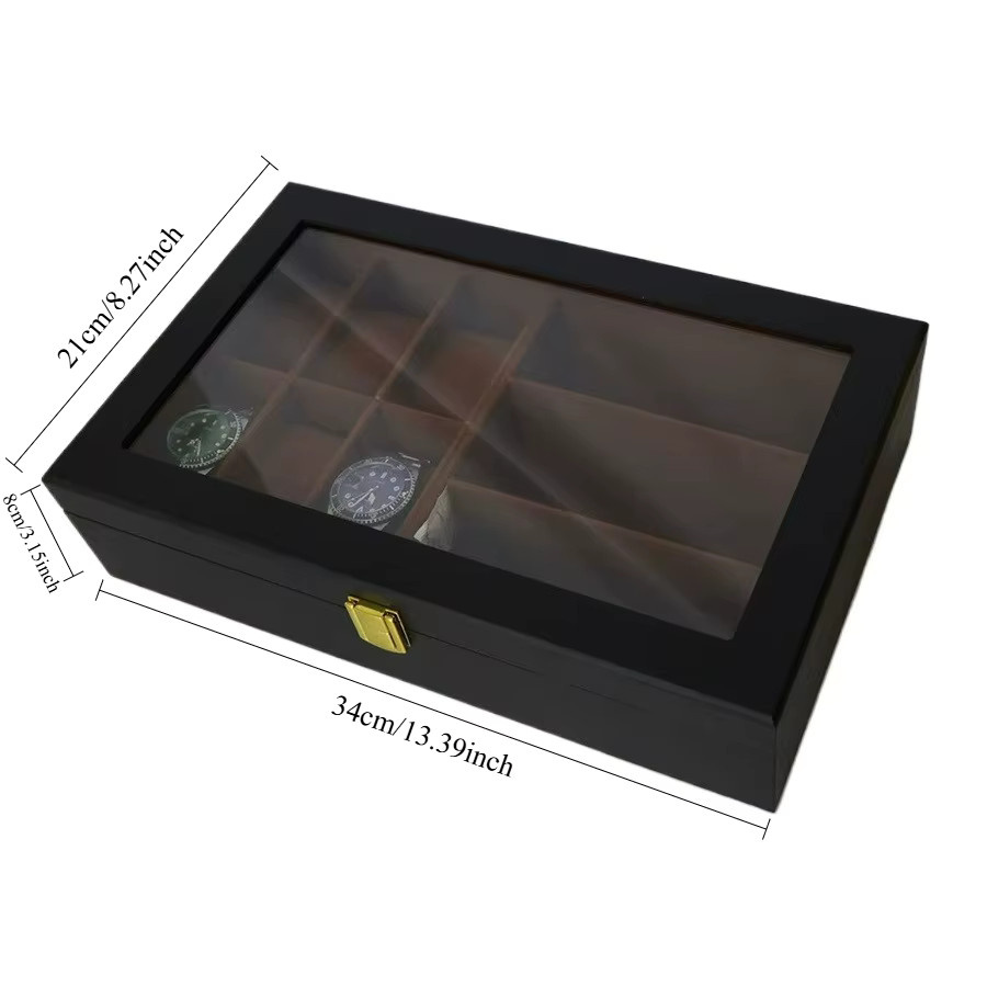 DOKW Uhren- und Brillenaufbewahrungsbox Holz, Schwarz, Transparentes Glasdisplay - Bild 2