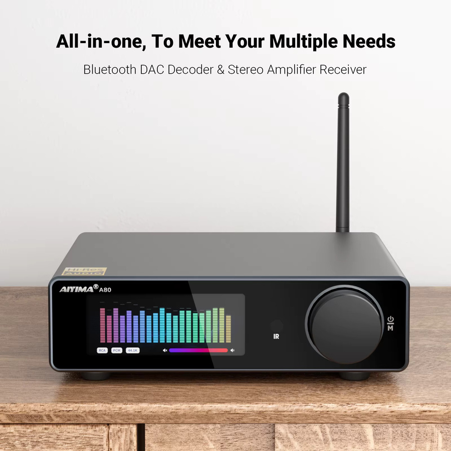 AIYIMA A80 TPA3255 Bluetooth DAC Stereo PFFB Leistungsverstärker, 2.0 Hi-Res Digitalverstärker mit USB und Optisch, Schwarz - Bild 4