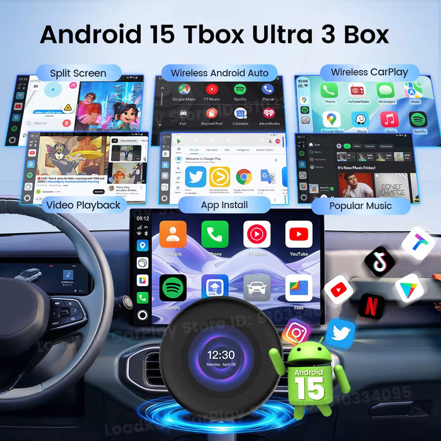 Carlinkit Android 15 AI Box Kabelloser CarPlay und Android Auto Adapter mit 5G LTE Unterstützung für BMW, Schwarz - Bild 3